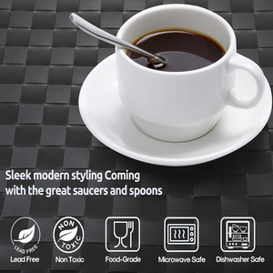 Özel Set 6 beyaz Espresso bardak ve altlıklar Espresso kaşık İstiflenebilir Espresso kupa