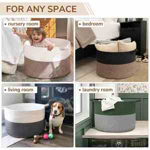 <b>Large</b> <b>Storage</b> <b>Baskets</b> for Organizing, 21.7 X 13.8 Living Room Dog Toy Bin Cotton Woven Laundry <b>Basket</b> for Dirty Clothes Pillows - Product Image 4