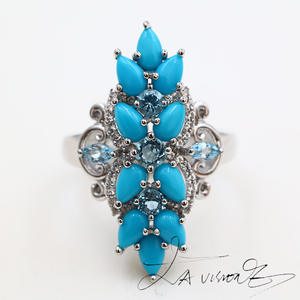 แหวนพลอยเทอร์ควอยซ์อเมริกันฝังหยก ซีรีส์ Counterattack ประดับด้วยพลอยสีฟ้าและสีขาวสังเคราะห์จากเทียนจิน - Product Image 5