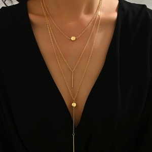 Collier Pendentif Long à Pampilles Multicouches en Acier Inoxydable Minimaliste, Ne Ternit <span class=keywords><strong>Pas</strong></span>, Bijoux Bohèmes pour Femme - Product Image 2