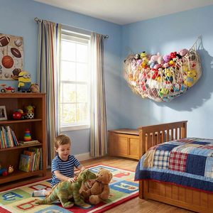 Organisateur de jouets en macramé pour animaux en peluche, 100x70cm, à fixer au mur, pour le rangement des peluches dans le salon, couleur crème - Product Image 3