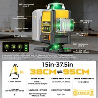 Niveau laser vert 4D à 16 lignes, rotation automatique à 360 degrés, outil de nivellement haute précision pour batteries