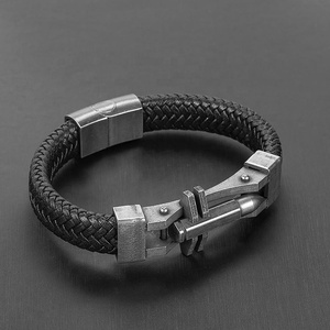 Bracciale in pelle intrecciata Vintage con Design a proiettile creativo da <span class=keywords><strong>uomo</strong></span> in acciaio chirurgico unico all'ingrosso personalizzato - Product Image 4