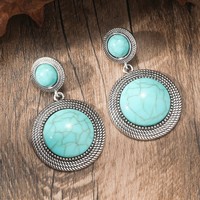 Boucles d'oreilles pendantes géométriques Bohème bleu et rouge turquoise pour femmes Style ethnique alliage bijoux pendants pour cadeau
