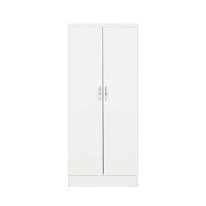 خزانة ملابس خشبية قائمة بذاتها بتصميم عصري باللون الأبيض مع بابين، أثاث غرفة نوم لتخزين الملابس - Product Image 1