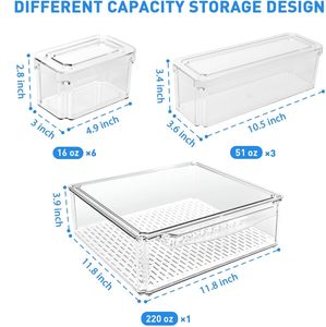 Paquete de 10 contenedores Organizadores de refrigerador de PET sin BPA, tapas apilables, contenedores de almacenamiento de nevera para producir frutas, paquete de 10 nevera - Product Image 6