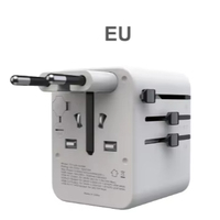 World plug adaptor perjalanan internasional Tipe C Universal 10A arus terukur dengan 2 Outlet AC untuk pengisian daya perjalanan di seluruh dunia
