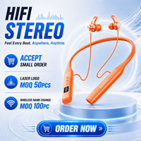 Écouteurs Sportifs Stéréo HIFI à Basses Puissantes Orange, 40+ Heures d'Autonomie, Réduction du Bruit, Mains Libres Mobile, Casque Tour de Cou