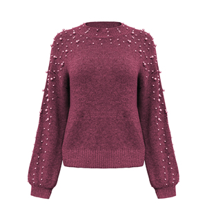 Suéter de Punto Personalizado para Mujer, Primavera-Otoño, Moda, Holgado, Cuello Redondo con Cuentas, Manga Larga, <span class=keywords><strong>Gris</strong></span> - Product Image 4