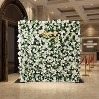 Mur floral artificiel en feuilles vertes et roses blanches naturelles pour la décoration d'hôtels, centres commerciaux, fêtes nuptiales et boutiques
