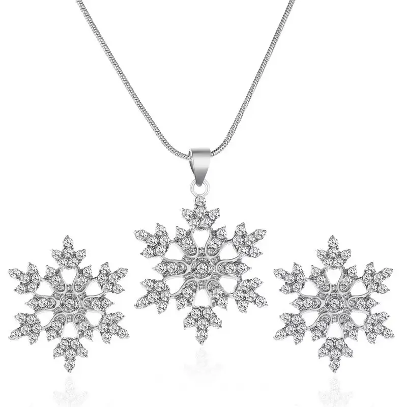Ashion-Conjunto de joyería con diamantes de imitación para mujer, conjunto de collar y pendientes con forma de copo de nieve, temperamento simple