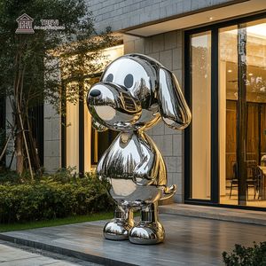 モダンな家の屋外の装飾高品質の304ステンレス鋼バルーン犬の彫像 - Product Image 1