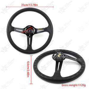 Volante de plato profundo de PU de 350mm y 14 pulgadas, volante <span class=keywords><strong>Universal</strong></span> deportivo de carreras, negro, plateado, rojo, azul, radios, volante de coche con logotipo ND - Product Image 6