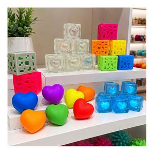 Private Label Glowing Heart Cube Squeeze Toy TPR Soft Squishy <b>Ball</b> <b>LED</b> Flashing Sensory Fidget Kids Gift Set Bulk - Product Image 5