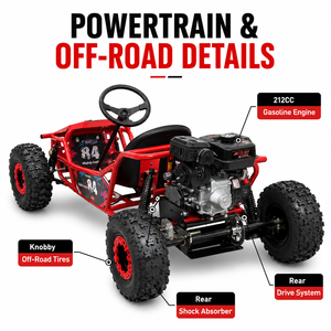 <span class=keywords><strong>Go</strong></span>-Kart ad Alta Velocità a 4 Tempi 212cc 70km/h per Corse All'aperto e Fuoristrada - Product Image 4