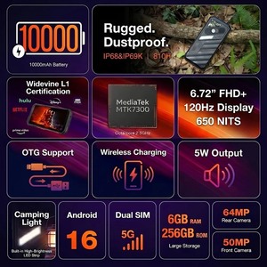 Smartphone robuste 5G AGM X7 Android 16 10000mAh Charge rapide 33W IP68 IP69K NFC Double SIM Version globale eSIM - Product Image 4