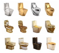 Ensemble WC et Lave-Mains Style Luxe Royal, Salle de Bain Céramique, Or, à Poser, Avec Pied, Deux Pièces