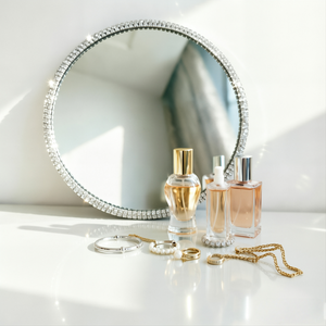 Vente directe usine – Plateau de vanité glamour sur mesure avec base miroir diamantée – Organisateur de commode de chambre à coucher – Décoration intérieure pour cosmétiques - Product Image 5