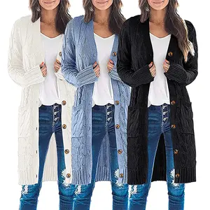 amerikanische kleidung herbst lässig kundenspezifisch übergroß kaschmir gestrickt gehäkelt langer pullover strickjacke winterkleidung für damen 2024