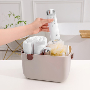 Storage Basket Rectangle With Handles Color Blocking Green And Beige PP Material For Bathroom Storage - Product Image 2