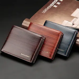 Portefeuille classique en cuir PU pour hommes, porte-monnaie court, porte-monnaie, pince à billets, porte-cartes à grain de bois pour hommes