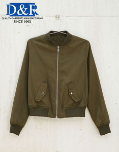 Veste bomber à manches longues en sergé uni pour femme, nouvelle mode, fermeture éclair, col montant, vêtement d'extérieur pour la saison d'automne, teinture en pièce 100% - Product Image 6