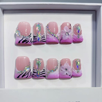 446-449 Faux ongles à presser faits main en forme de bec de canard, 10 pièces, réutilisables, en acrylique, pour enfants, motif carré artificiel