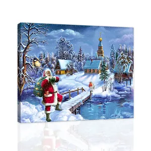 Cuadros de Lona con Luces LED Navideñas, Papá Noel, Nieve Festiva, Arte de Pared Navideño, Impresión Digital, Decoración para el Hogar, Hoteles, Cafeterías, Oficinas - Product Image 1