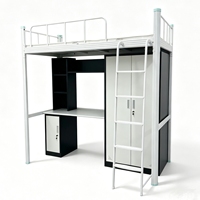 Lit superposé en métal avec bureau, armoire, échelle intégrée pour dortoir d'étudiant, lit d'étude intégré pour appartement de personnel, lit simple