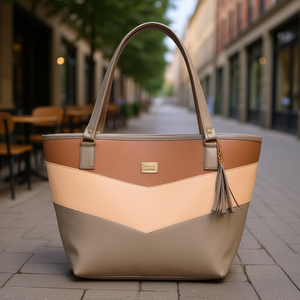 Bolso Tote para Mujer Fana Carola M3842 Color Antimón con Bloques de Color y Borla para Uso Diario - Product Image 2