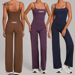 Kadın Spor Giyim Atlet Yelek Fitness Seti Aktif Giyim Kadın Spor Salonu Kıyafetleri Geniş Paça İspanyol Paça Pantolon 2 Parça Yoga Seti - Product Image 1