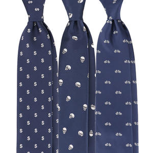 Cravatta da uomo blu con simbolo del dollaro e scheletro, in poliestere, regalo per amanti della bicicletta, all'ingrosso - Product Image 1