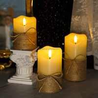 Bougies LED sans flamme avec corde de chanvre télécommande à piles bougie électrique blanc chaud pour mariage noël