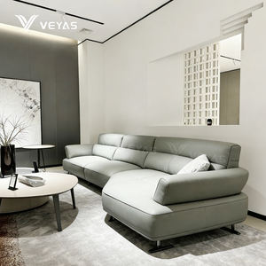 Sofá Esquinero de Cuero Vacuno Minimalista de Primera Calidad, Sofá Octogonal de Lujo de 3 Plazas para Sala de Estar - Product Image 5