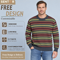 Pull en tricot à col rond pour homme, rayures horizontales multicolores, manches longues, poignets côtelés, tricot épais et chaud pour l'automne et l'hiver, OEM ODM