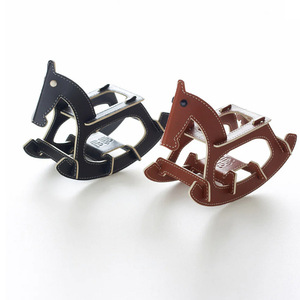Handmade Leather Rocking Horse <b>Storage</b> Box, Creative Desktop Leather <b>Remote</b> <b>Control</b> Organizer, Toy Wooden Horse Box - Product Image 3
