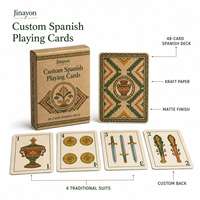 Jeu de cartes Jinayon personnalisé avec logo, 48 cartes, jeu de cartes espagnol vert forêt/ochre, papier kraft, impression mate, coins arrondis carrés