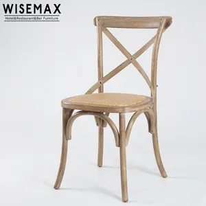 WISEMAX FURNITURE人気の素敵な無垢材のダイニングスタッキング食堂の結婚式Xレストランや結婚式のためのクロスバックウッドチェア