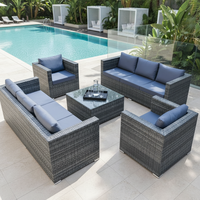 Vente chaude usine : Ensemble de mobilier d'extérieur modulable personnalisé, grand canapé en rotin PE avec ottomanes et table basse pour jardin