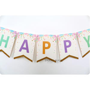 New Cartoon <strong>Unicorn</strong> Paper Birthday <strong>Party</strong> Flags Happy Birthday Banner 100pcs Kids Decoration - Product Image 4