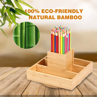 Rotating Office Supplies Desk Organizer Bamboo Desktop Organizer for Home Office Art Supply Storage with 5 Compartments