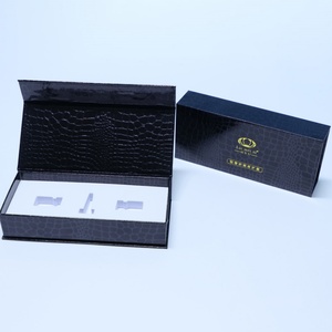 Caja de Embalaje Personalizada de Papel Especial con Tapa Abatible para Ampollas de Esencia, Caja de Papel con Textura Cosmética y Cierre Negro con Logotipo - Product Image 1