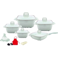 Ensemble de 25 pièces de batterie de cuisine en aluminium moulé sous pression avec revêtement antiadhésif en pierre médicale, compatible gaz et induction, avec couvercles