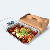 Grand plateau commercial jetable en aluminium pour poisson grillé avec support chauffant et boîte de transport en papier kraft