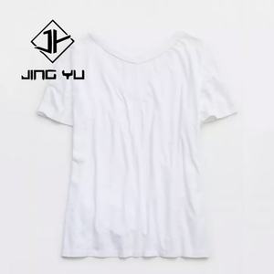 T-shirt décontracté pour femme, col en V, blanc, surdimensionné, en lin et coton, personnalisable, fabriqué par un fabricant OEM - Product Image 5