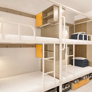 Steel Single Double Decker Bed With Curtain And Bottom Cabinet Wooden Capsule Beds For Hotel Motel Sleeping Pod