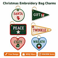Gantungan Kunci Bordir Natal Kustom Grosir, Gantungan Kunci Kain Personalisasi Santa Wreath, Hadiah Liburan Dekorasi Natal, Grosir