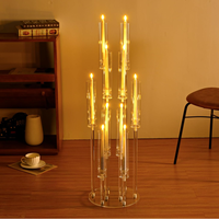Centre de table en acrylique transparent à 8 bras, chandelier, porte-bougie en acrylique pour cérémonie de mariage