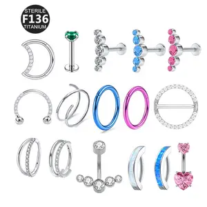 Gatte 100% G23 Af136 Steriele Zonnebloem Titanium Platte Rug Helix Paard Neusgat Tepel Navel Oorbel Piercing Met Groene Kristallen