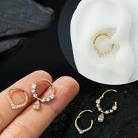 Toposh Rock CZ tulang rawan Tragus Daith cincin hidung anting bulat 14K emas padat clicker segmen perhiasan tindik